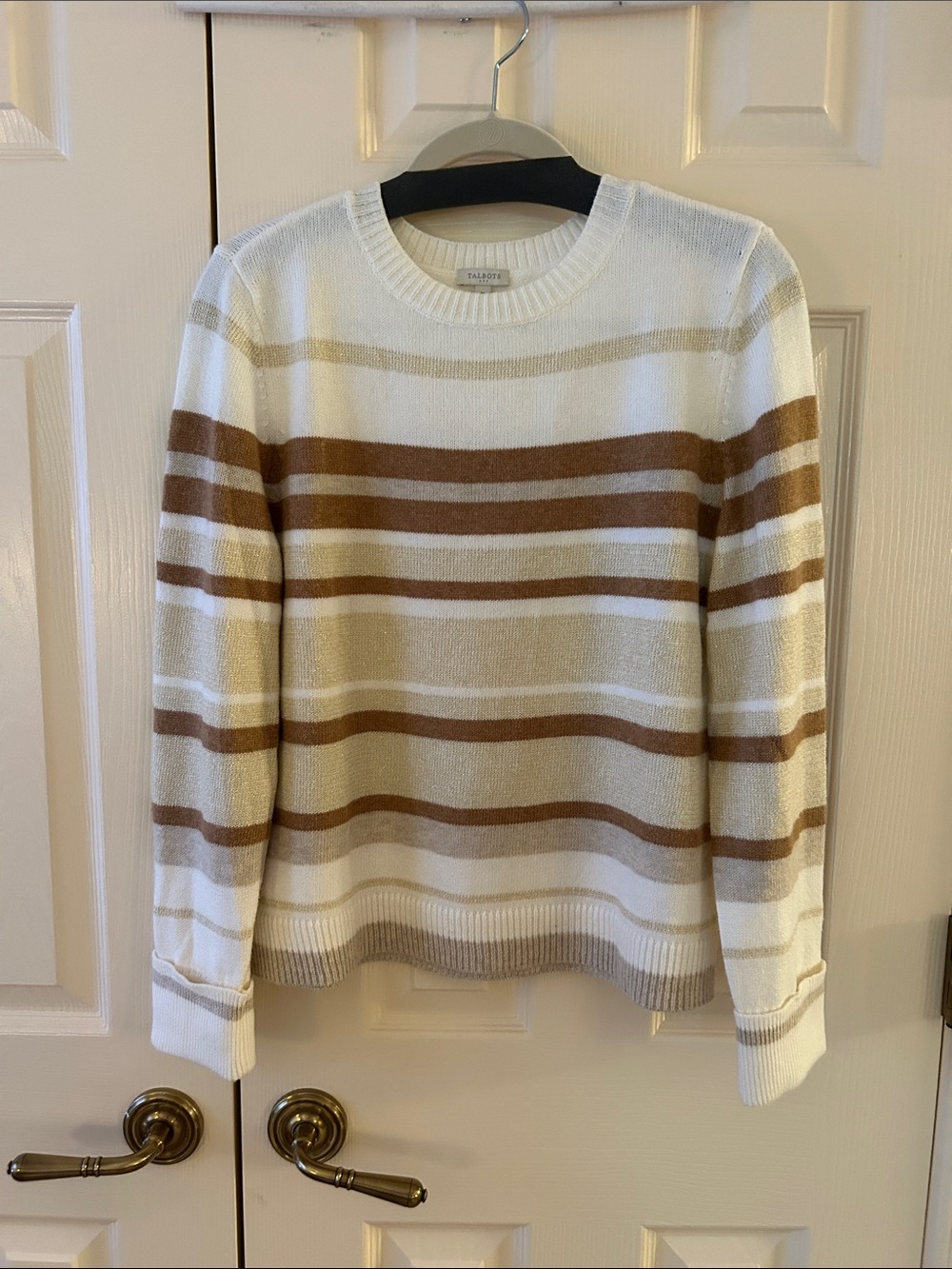 TALBOTS Striped Crewneck Sweater in White and Brown - Women